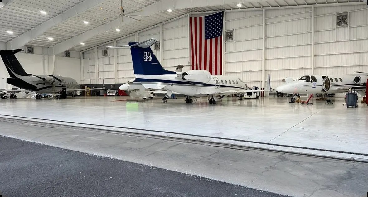 Hera Flights aircraft in their hangar